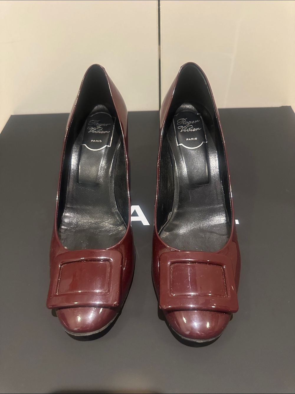 Roger Vivier Burgundy Patent Pumps with Signature Buckle